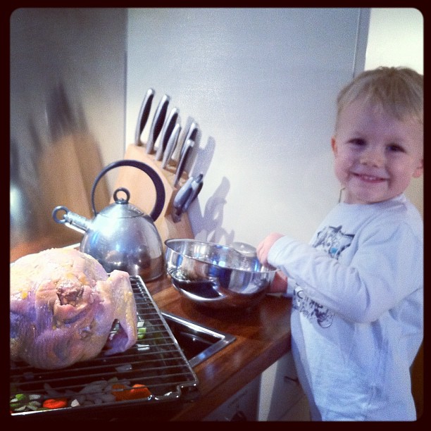 I had some help getting the Turkey ready for the 2 hour turbo version