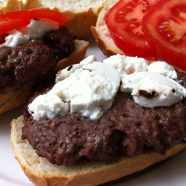 Hamburgers with Goat Cheese on the fre lunch