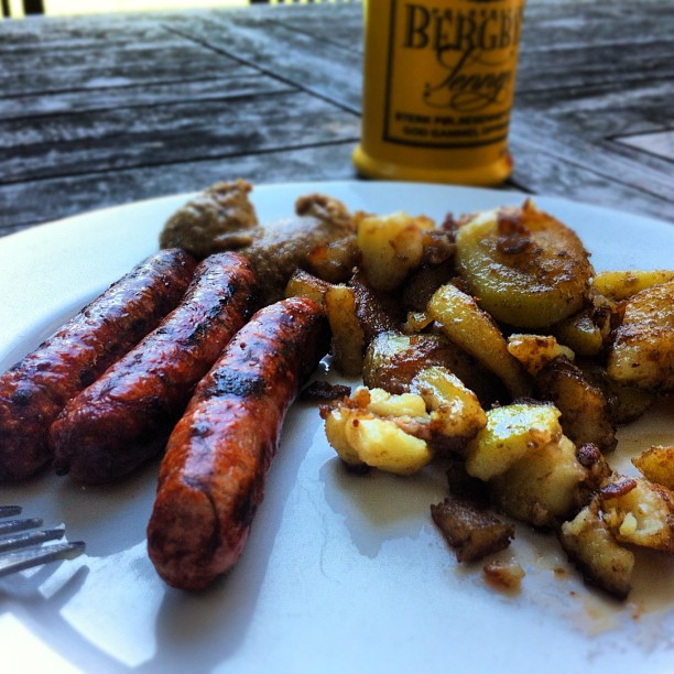 Fresh Brats with Potatoes for lunch