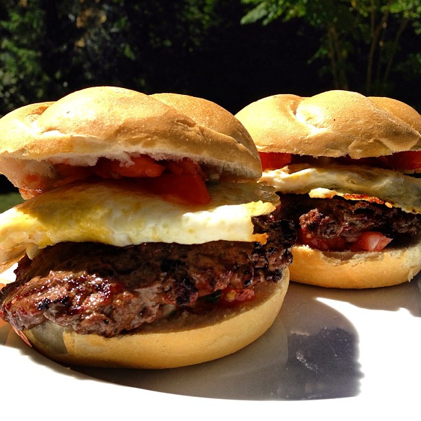 Fried egg, Pico de Gallo Burgers for lunch on the