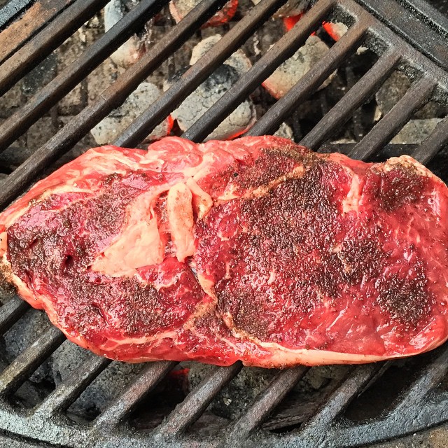 Argentinian Rib-Eye on the for dinner with smoked salt and olive oil