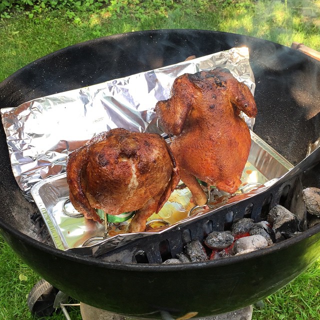 Beer can chicken on the